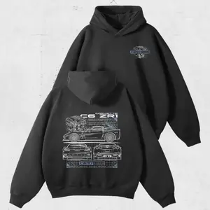 C6 ZR1 Blueprint Hoodie – Corvette Engine & Chassis Line Art for Car Enthusiasts, Performance Racing Style, Unisex Menswear Auto Hoodie