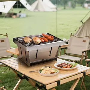 Portable Mini Foldable Stainless Steel Wood-Burning Stove - Compact Outdoor Cookware, Multifunctional BBQ Grill for Family Camping, Hiking