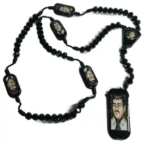 Jesus Malverde Rosary Handmade Necklace with Crystal 8mm Beads, Wood Pendant, and Durable Nylon Thread for Casual Wear Unisex