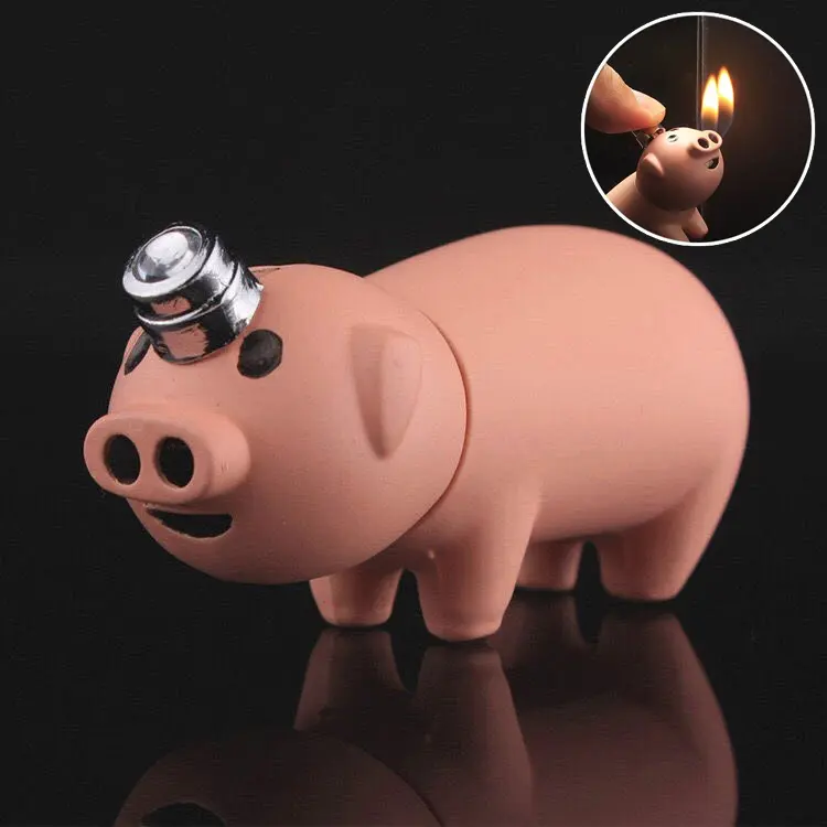 Ladies' Blush Pink Pig-Cute Full Metal Body Lighter Accessory - Feminine, Butane-Free Dual-Flame, Adjustable Flame Size, Travel-Friendly, Non-Nicotine, Durable Cute Lighter Accessories, Ideal Gift for Ladies