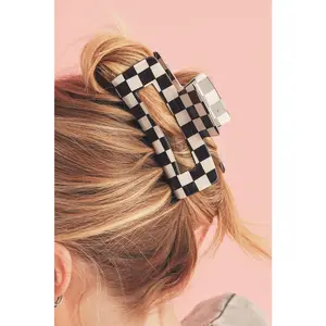 Black Checkered Print Hollow Out Hair Clip