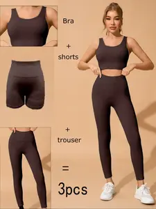 Yoga Three-Piece Set with Tight-Fitting Short Sleeve, Shorts & Long Pants, Summer Sportswear for Running & Fitness Workout Running Outfits