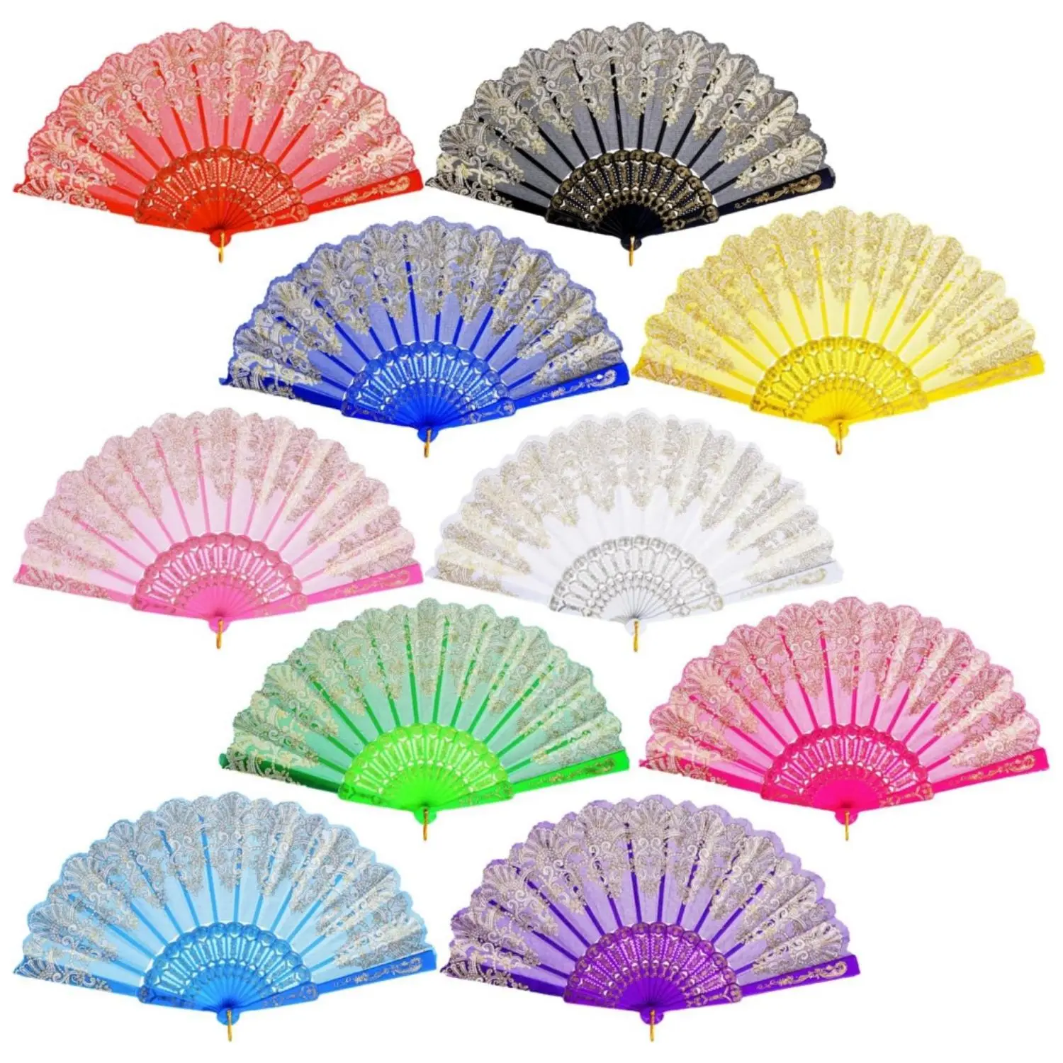 10PCS Folding Retro Pattern Hand Fan for Women, Handheld Chinese Folding Fan Hand Fan for Party Dancing Wedding and Home Decoration