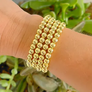 4 piece gold hematite 6mm beaded bracelet set, gold beads, bracelet stacks, bracelet set, Anniversary Daily elegant Female Birthday