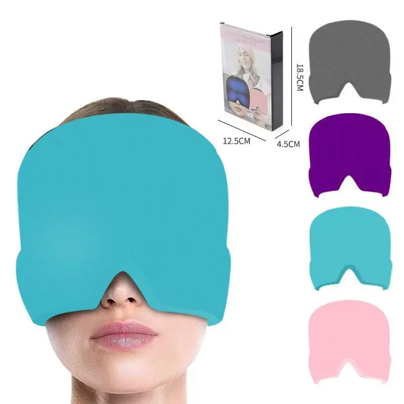 Hot Cold Therapy Headache Relief Migraine Cap Ice Pack Head Wrap for Puffy Eyes Sinus Tension Relaxation Sleep Mask Black Blue