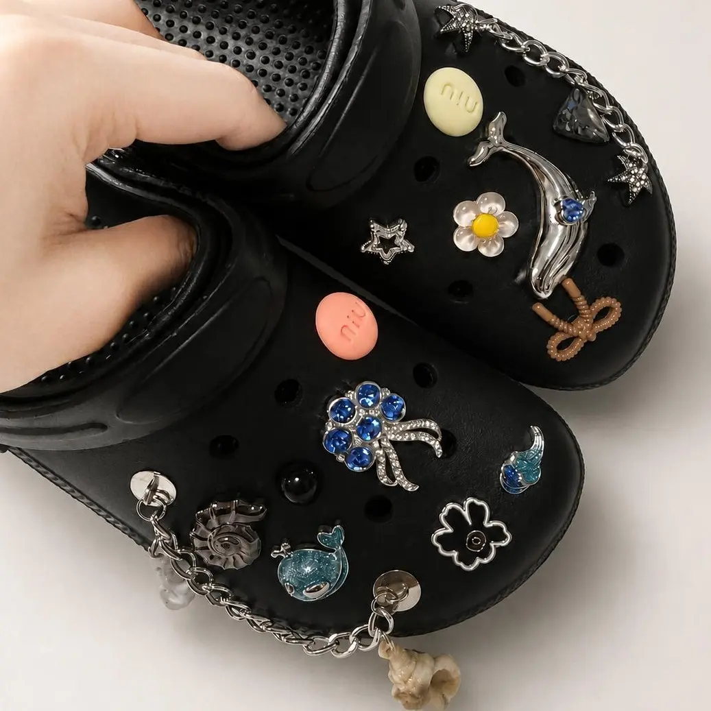 Women's 9PCS Rhinestone Bedazzling Kit - Cute Designs Playful Charm Set Pack, Robot, Bear, Butterfly, Star, Lipstick Clog Accessories for DIY Decor