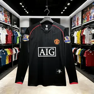 07 08 Long Sleeve Shirt CR7 7# Ronaldo Away Retro Soccer Jersey Black Fans Version