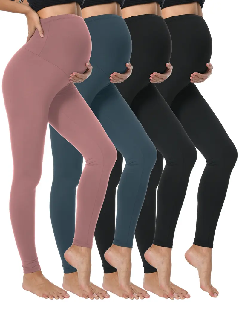 Cymebosilux 4 Pack Women's Maternity Leggings Over The Belly High Waisted Black Yoga Workout Pregnancy Pants Activewear for Women