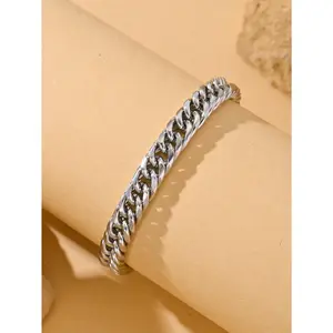 Vintage Cuban Chain Bracelet, Men's and Women's Universal Silver Heavy Texture Bracelet
