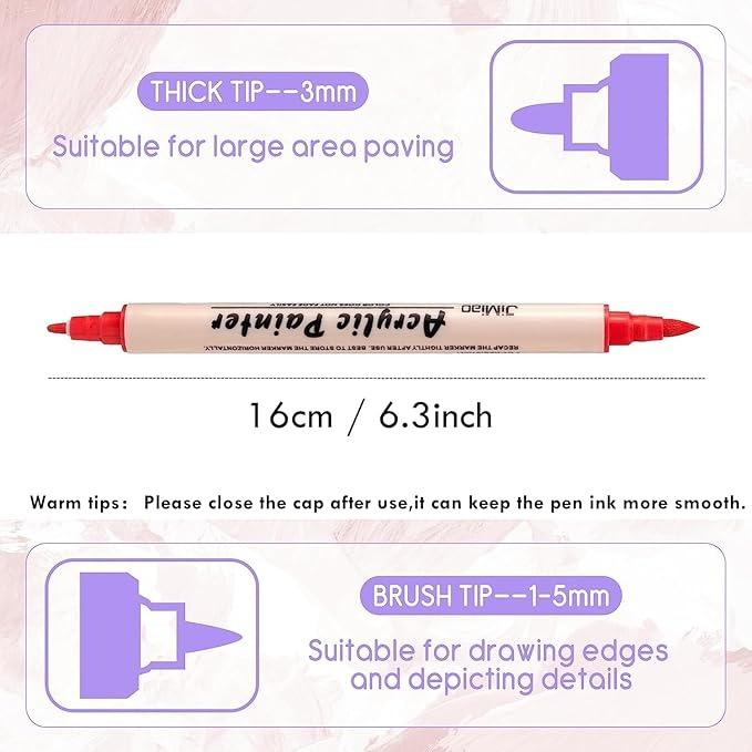 12pcs TBC The Crafts 24 color Dual Tip Acrylic Paint Markers, Non-Toxic, Odorless Dual Tip Markers with Fine & Broad Tips, Professional-Grade Paint for DIY Crafts, for paper, Pottery, Glass, Fabric, Wood, Metal, - Portable