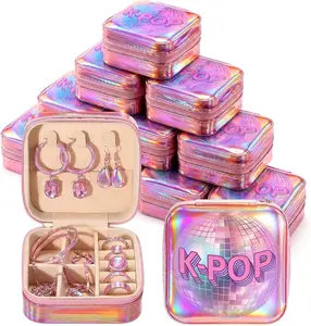 Tallew 12 Pcs K-Pop Gifts Mini Travel Jewelry Box Kpop Pink Jewelry Case Travel Organizer Party Favors for Fans Collectors