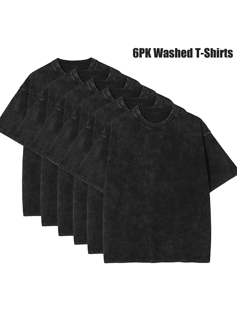 6 Pack Oversized T-Shirts for Men, Vintage Heavyweight Cotton Workout Tees, Acid Wash Baggy Gym T Shirts,loose,fashionable,teacher,viral,faith-based,america,casual