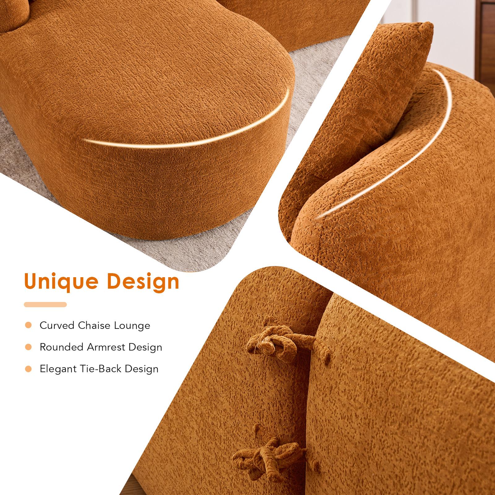 L-Shaped Compression Sponge Sofa with Curved Chaise, No Assembly Modular Chenille Couch, 30D High-Density Foam for Living Room, Bedroom, Apartment & Lounge