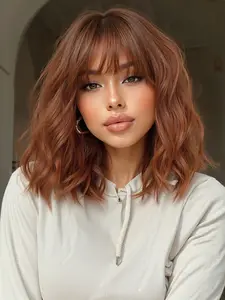 14 Inch Bangs Short Curly Bob Wig, Bob Cut Wig, Synthetic Machine Wigs, Natural Look Heat Resistant Fiber, Daily Wear for Women, Stylish and Durable Hairpiece