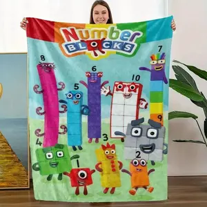 Colorful Cartoon Number Blocks Blanket, Soft Flannel Throw for Kids Bed Sofa, Cozy Plush Blanket for Home Decor, All-Season Comfort, Holiday Gift