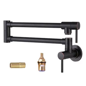WOWOW Solid Brass Made Pot Filler Faucet, Oil Rubbed Bronze Wall Mount Folding Kitchen Sink Pot Filler Faucets with Two Handles
