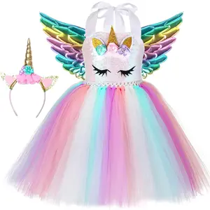 Girls Unicorn Costume LED Light Up Dress – Sparkly Princess Dress for Birthday Party, Halloween Party & Festive Occasions