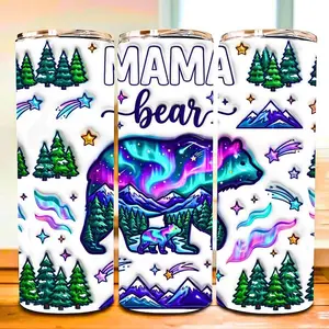 Mama Bear 3D 20 oz Tumbler - BPA Free, stainless steel, Leak proof, durable, with clear lid