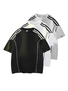 Men’s retro two-stripe raglan sleeve T-shirt, Y2K athletic oversized tee, casual streetwear sporty top for summer
