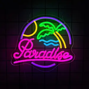 Miami Neon Sign Led Palm Tree Sunset Sunrise Neon Light Signs for Wall Decor, Miami Wave Island Neon Lights for Beach, Vacation, Party, Room, Man Cave, Led Decoration Lamp, Atmosphere Lighting