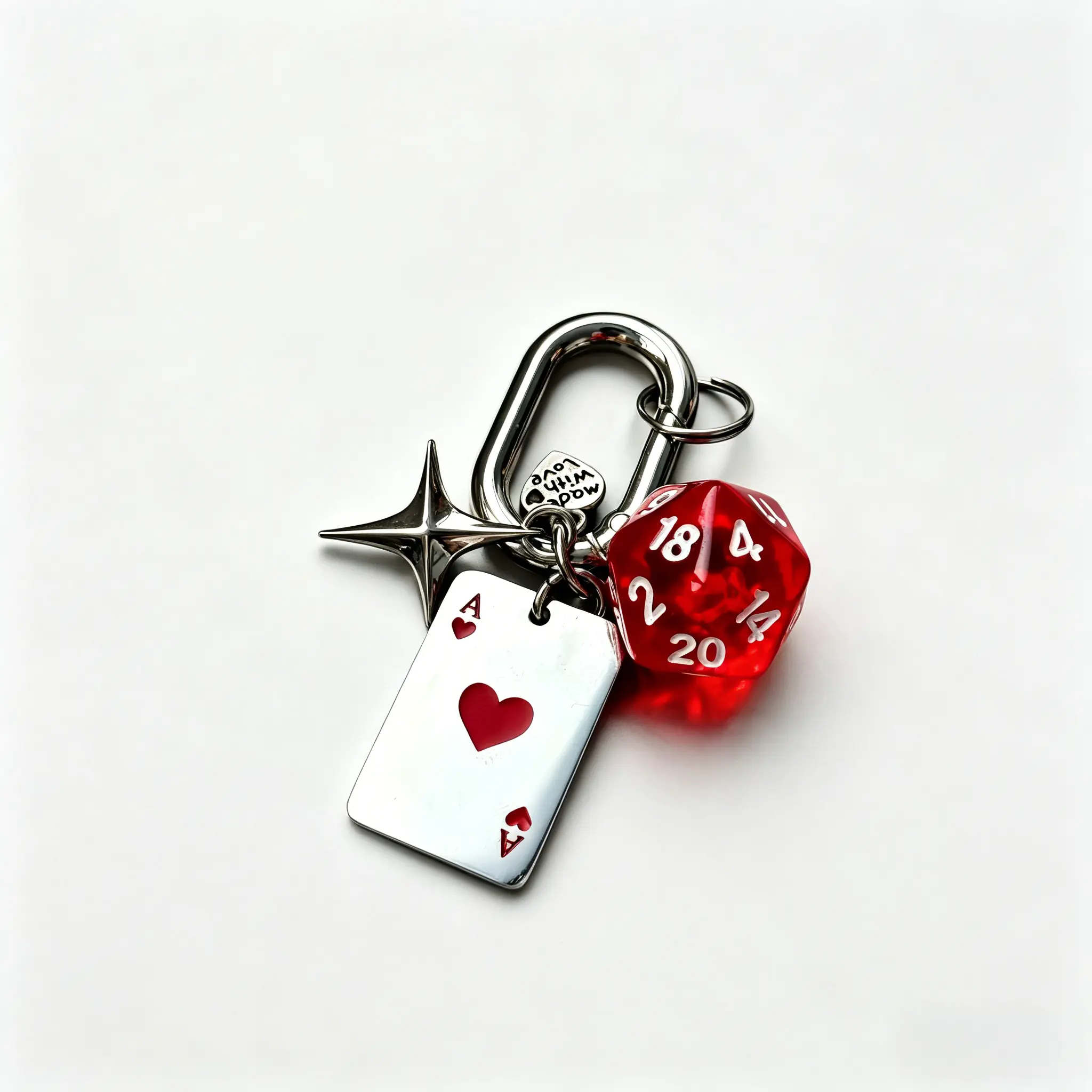 Dice and Poker Card Key Charms, Unisex Trendy Lucky Charm with Red Die, Ace of Hearts, and Star Accent for Daily Use, Keychain Collectibles, Men's Accessories, Ace Heart, Metallic Star, Dice Charm
