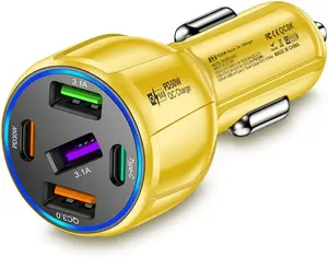 5-Port 75W USB C Car Charger, PD30W & QC3.0 Fast Charging Cigarette Lighter USB Charger Adapter for iPhone/Android/Samsung/iPad Dual Line Design