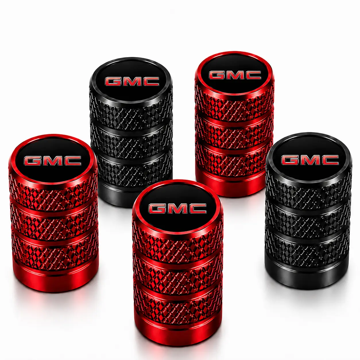 5Pcs GMC Logo Car Tire Valve Stem Caps, Waterproof, Heavy-Duty, Leakproof, Corrosion-Resistant Wheel Air Valve Dust Covers, Easy-to-Install Exterior Decoration Accessories for Sierra 1500 2500HD Yukon Acadia Terrain Canyon Pickup Trucks & SUVs, Car Tire V