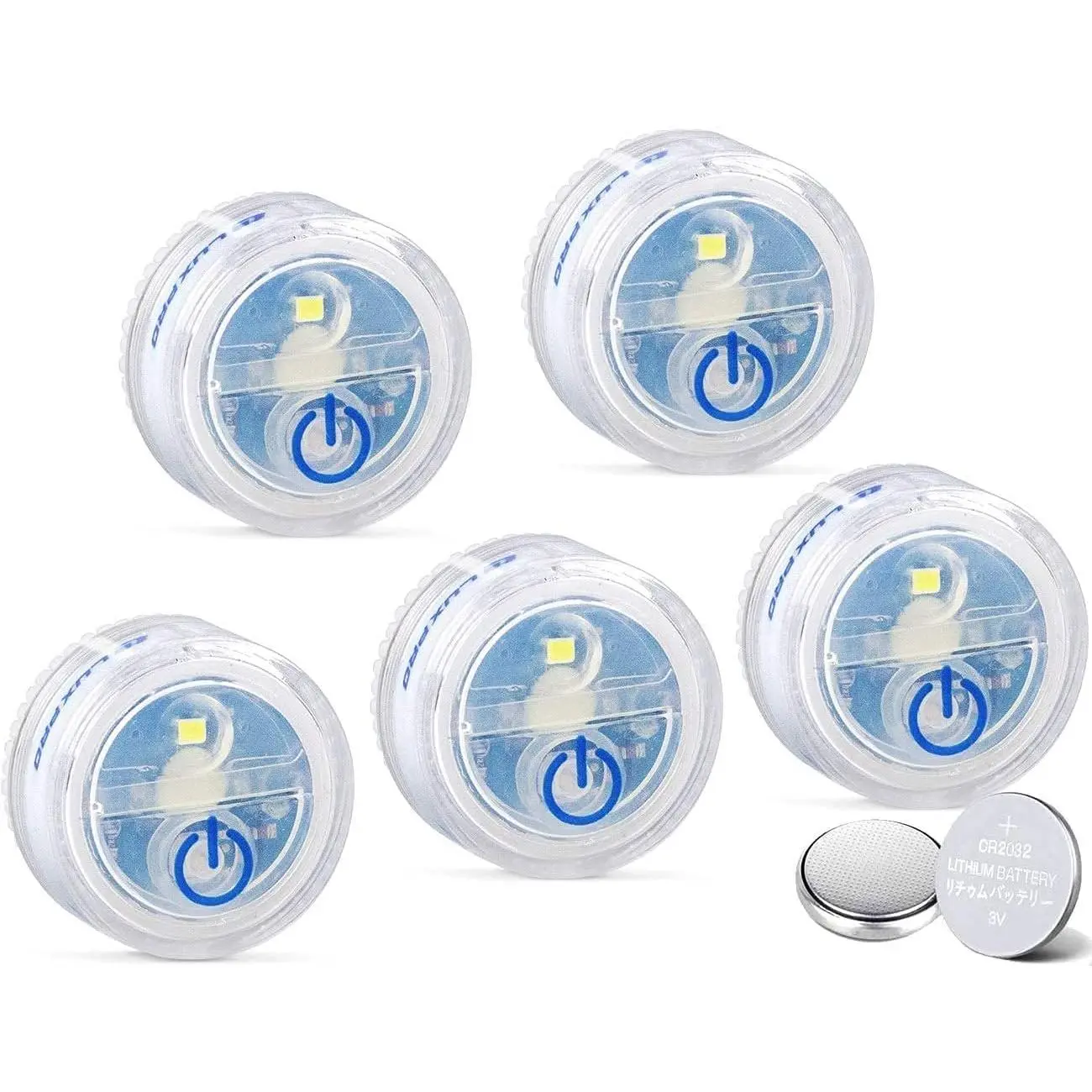 Waterproof Micro LED Puck Lights - 5 Pack Tap Lights Battery Powered - Adhesive Lighting Ideal for Under Cabinets, in Tackle Boxes, or on Bookcases