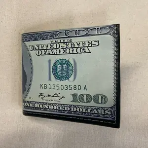 Billetera de piel para hombre con diseño de billete de 100 dolares