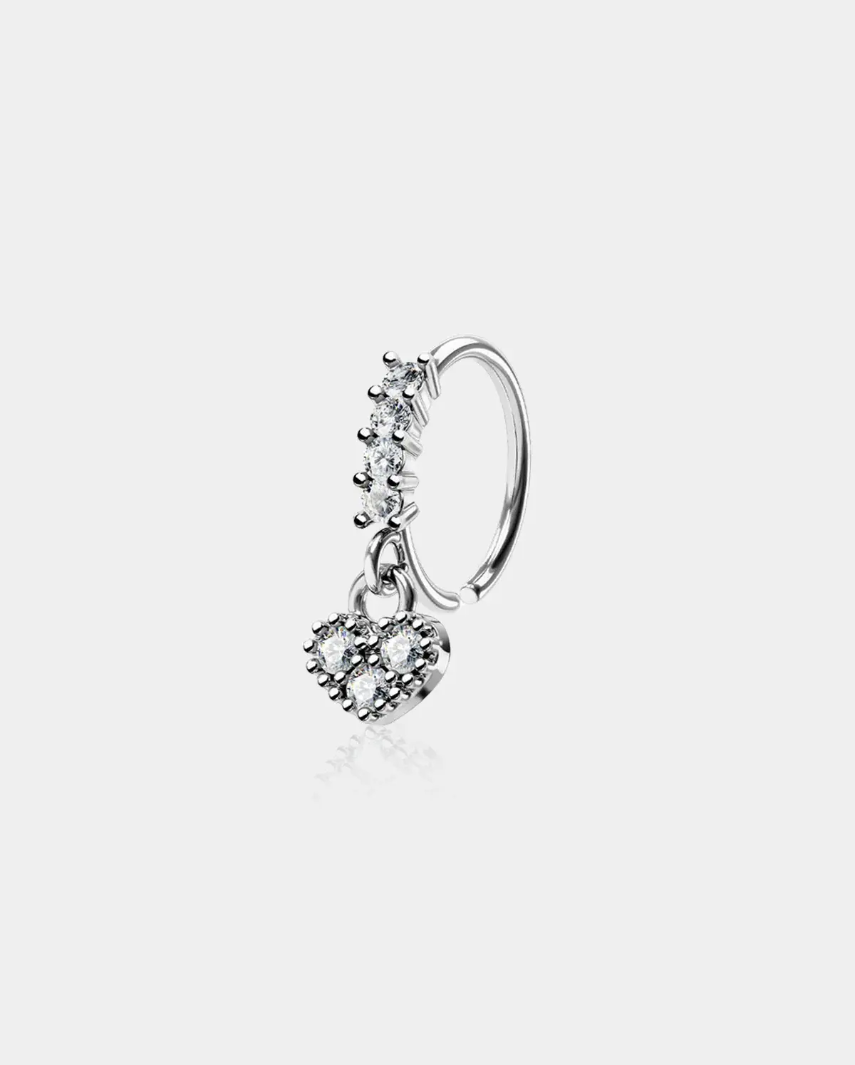 22G Shiny Heart CZ Dangle Nose Ring