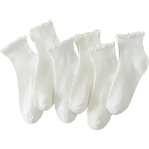 Luxury Premium Men's Wear Hstyle 6 Pairs of Ruffle Socks Women, Cute Ruffle Ankle Socks