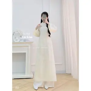 Cream lace embroidery Ao Dai A4 | Ao Dai for Women| Lunar New Year | Ao Dai Viet Nam