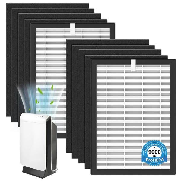 ProHEPA 9000 Replacement Filter Compatible with VEVA 9000 Air Purifiers, 2 Pack H13 True HEPA Premium HEPA Replacement Filters & 8 Activated Carbon Pre-Filters