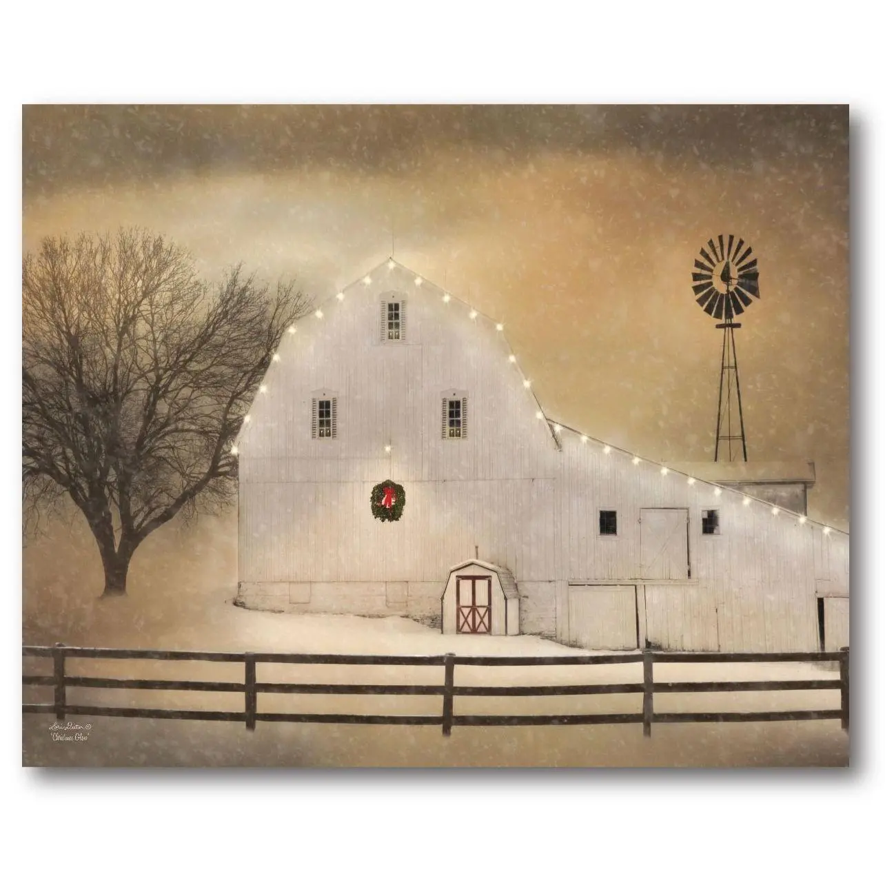 Courtside Market White Barn Holiday 30" x 40" C anvas