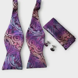 Purple Silk Bowtie Pocket Square Cufflink Set