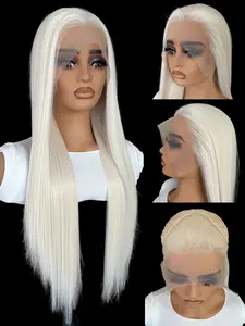 Platinum Blonde Lace Front Wig, Synthetic Lace Wig, Classic Long Silky Straight Hair for Women, 13x4 Lace Part, Heat Resistant Fiber, Natural Hairline, Natural Looking Wig, Daily Wear Halloween Party Wig, Lace Straight Wigs