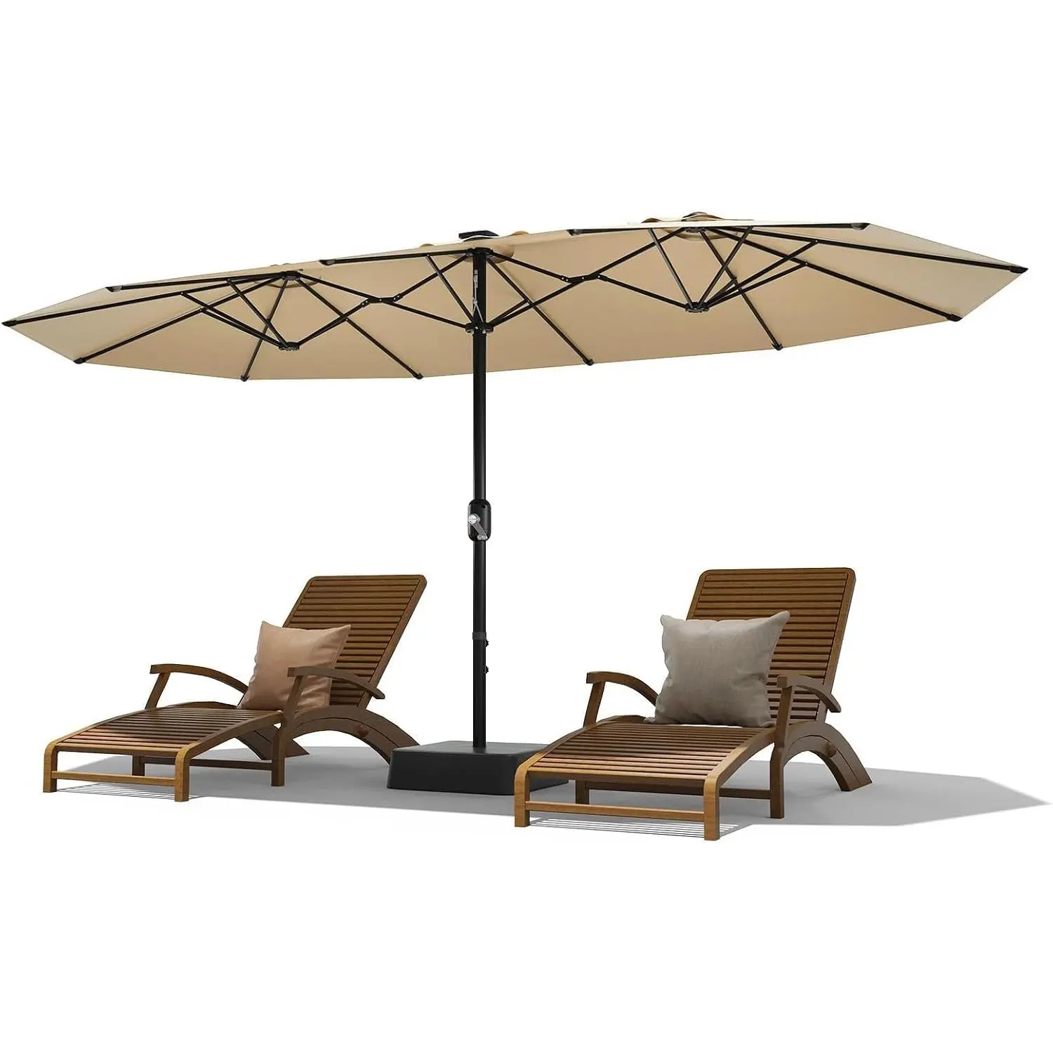 15FT Rectangular Outdoor Umbrella Patio Umbrella with Base Included Large Market Umbrellas with Crank Handle UV Protection Table Umbrellas for Outdoor, Backyard, Deck, Poolside, Beige