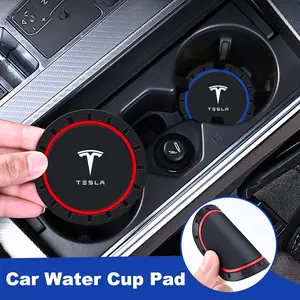 Silicone Car Coasters Water Cup Slot Non-Slip Mat Cup Pad Car Interior Accessory Automotive Interior Accessories For Tesla Model 3 Model S X Model Y Juniper Roadster 2021 Cybertruck Juguete SpaceX Accessories