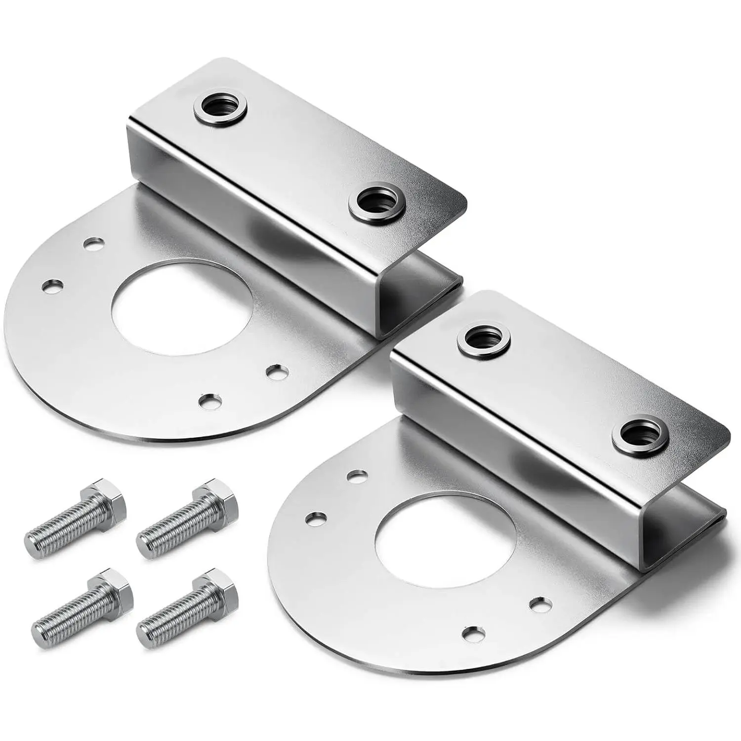2 Clamp-On Watermelon Light Brackets, 304 Stainless Steel Polished No-Drill Under Glow Frame Mount, 1.5-Inch Center Hole Light Fit, Pre-Cut Bolt Slots, Resist Wear, Less Installation Hassle for Semi Truck T680 Pickup Trailer