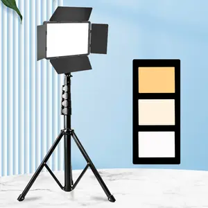 UEGOGO 10" LED Panel Fill Light with Barn Doors & 130cm Tripod - 3-Color Dimmable Professional Studio Light for TikTok Live Streaming, Makeup, Photography & Vlogging
