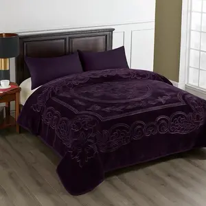 Fleece Thick Blanket King Size Heavy Korean Style Mink Blanket 85 X 95 Inches 9 Lbs Single Ply Soft and Warm Purple Embroidery