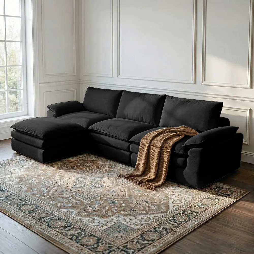 117.3'' Modular Sectional Sofa, Vacuum Compressed No Assembly Couch, With Movable Ottoman Footrest For Apartment Studio Rental Large Living Room