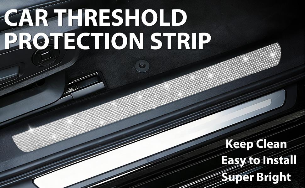 NETEPEM Bling Car Door Sill Protector 2PCS Car Door Edge Guard Rhinestones Door Threshold Protection 23.62x1.96 inch Anti-Scratch Strip Sticker Universal Bling Car Accessories(Silver)