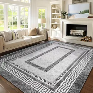 Bohemian Floral Print Area Rug ,Neutral Marble Design Non-Slip Backing, Machine Washable, Perfect for High-Traffic Areas like Living Room, Bedroom & Indoor Spaces