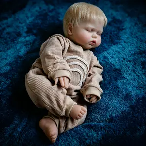 Unisex Rooted Blonde Hair Sleeping Sweetheart Reborn Baby Doll Set - Includes Magnetic Pacifier, Bottle, Diaper - Collectible Toy for ASMR Videos Content Creators