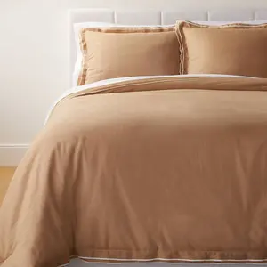King Double Flange Merrow Stitch Duvet Cover & Sham Set Camel/Off-White - Threshold designed with Studio McGee: Cotton, OEKO-TEX Certified