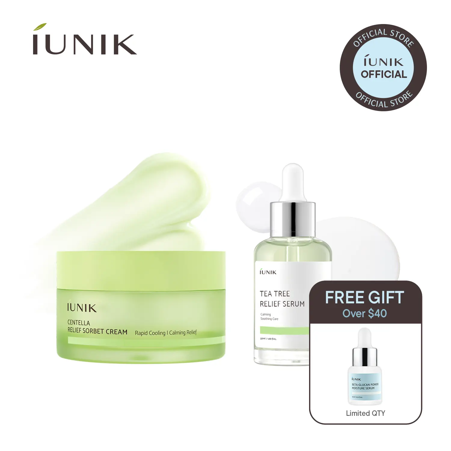 [IUNIK Official] Instant Soothing Relief Care Duo | Tea Tree Serum + Centella Sorbet Cream | Cooling, Soothing, Redness-Calming 2-Step Skincare Set | Deep Hydration for Dry, Sensitive & Acne-Prone Skin | Korean Skincare, K-Beauty