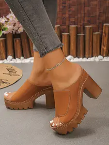 Women's High Heel Sandals, PU Leather Upper Material, Rubber Sole, Trendy Queenly Style, Lightweight & Comfortable Design