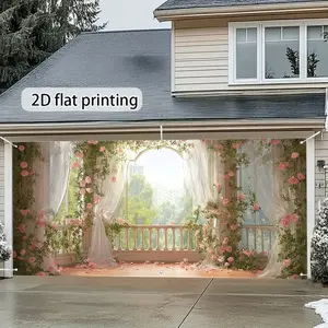 Dreamy Rose 2D Print Garage Decoration Curtain, Romantic Wedding Background Cloth, Outdoor Garden Decor, Elegant Sheer Curtains