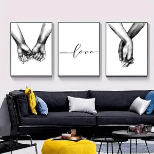 3pcs canvas posters without frames, black and white romantic hand-painted couple room decoration, love fashion pictures